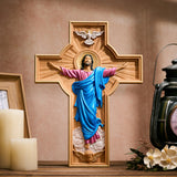 October New Release: Hand-Carved Painted Wood Cross — The Ascension of Christ - Christian gift presentation