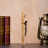 【Holy City Wood】Handcrafted Olive Wood Cross with Bronze Christ Statue A Devotional Companion for Prayer A Collectible Gift of Distinction