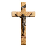 【Holy City Wood】Handcrafted Olive Wood Cross with Bronze Christ Statue A Devotional Companion for Prayer A Collectible Gift of Distinction