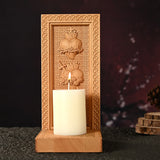Holy Family Three Sacred Hearts Candlestick Wooden Carved Tabletop Arrangement - BGCOPPER