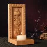 Holy Family Three Sacred Hearts Candlestick Wooden Carved Tabletop Arrangement - BGCOPPER