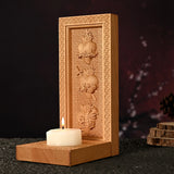 Holy Family Three Sacred Hearts Candlestick Wooden Carved Tabletop Arrangement - BGCOPPER