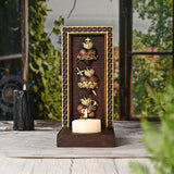 Holy Family Three Sacred Hearts Candlestick Wooden Carved Tabletop Arrangement - BGCOPPER