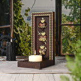 Holy Family Three Sacred Hearts Candlestick Wooden Carved Tabletop Arrangement - BGCOPPER