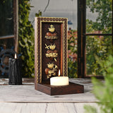 Holy Family Three Sacred Hearts Candlestick Wooden Carved Tabletop Arrangement - BGCOPPER