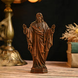 Hand Carved Sacred Heart of Jesus Virgin Mary Wooden Tabletop Ornament - BGCOPPER