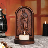 Guatalupe Wooden Candlestick Tabletop Prayer Ornament - BGCOPPER