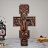 Eastern Orthodox Crucifixion Cross Wall Decor - Faith & Redemption Theme Wooden Carved Wall Hanging - BGCOPPER