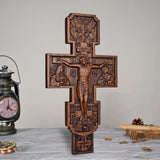 Eastern Orthodox Crucifixion Cross Wall Decor - Faith & Redemption Theme Wooden Carved Wall Hanging - BGCOPPER