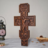 Eastern Orthodox Crucifixion Cross Wall Decor - Faith & Redemption Theme Wooden Carved Wall Hanging - BGCOPPER