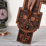 Eastern Orthodox Crucifixion Cross Wall Decor - Faith & Redemption Theme Wooden Carved Wall Hanging - BGCOPPER