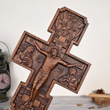 Eastern Orthodox Crucifixion Cross Wall Decor - Faith & Redemption Theme Wooden Carved Wall Hanging - BGCOPPER