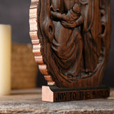 Natural Beechwood Nativity Scene Wooden Carved Plaque Tabletop Arrangement - BGCOPPER