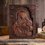 Immaculate Heart of Mary Wooden Mary statuary Christian home decor Our Lady birthday religious gift - BGCOPPER