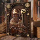 Bgcopper Saint Patrick Wood Carved Icon Religious Gift Wall Hanging Art Work - BGCOPPER