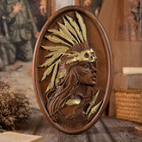 Native American Indian woman natural wood carving decoration, native day gift - BGCOPPER