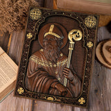 Bgcopper Saint Patrick Wood Carved Icon Religious Gift Wall Hanging Art Work - BGCOPPER