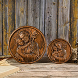 Joseph and Baby Jesus wood carving plaque - Father‘s day gift - BGCOPPER
