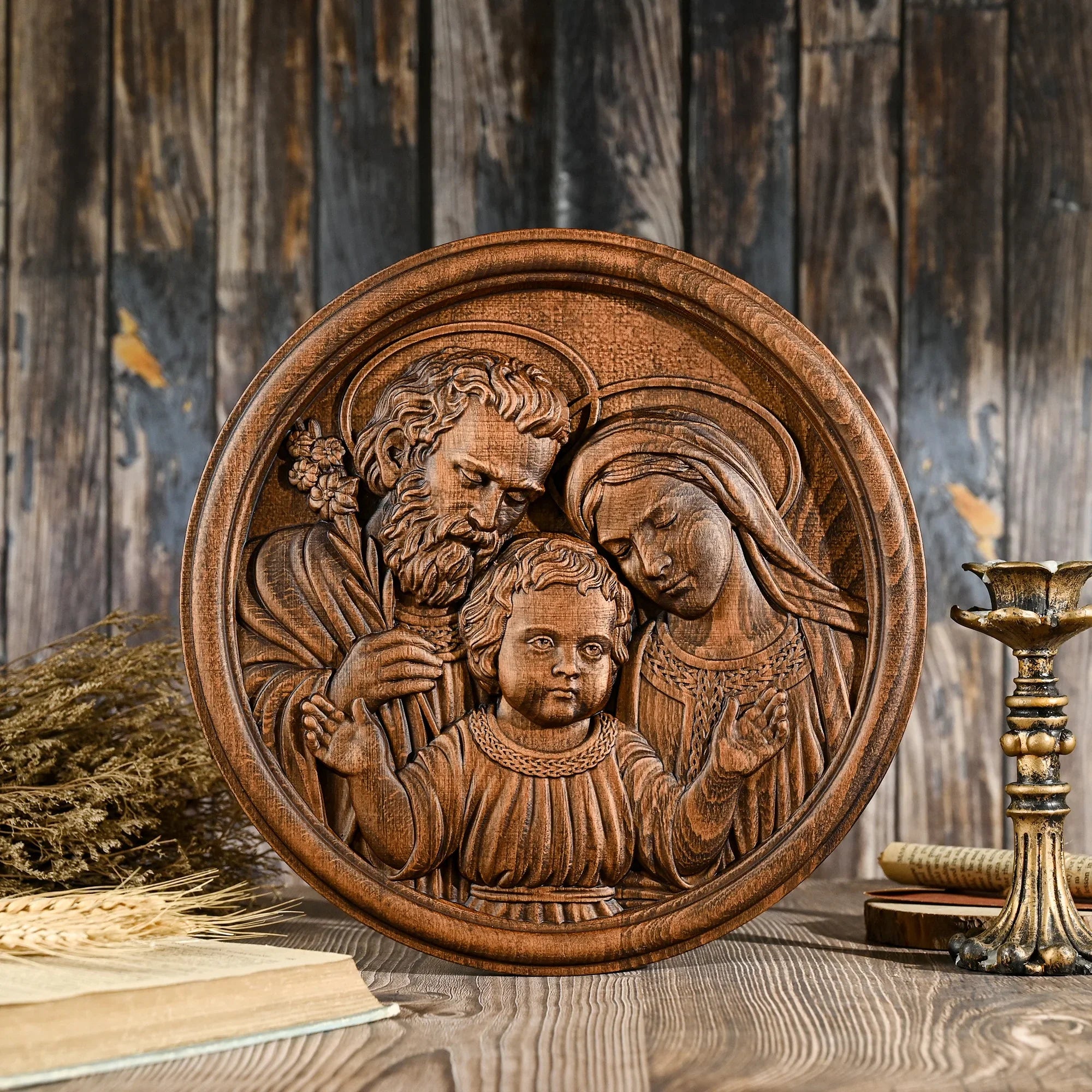 Holy family wood carving plaque - Best wall decor for home – BGCOPPER