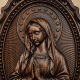 Hand-Carved Virgin Mary Prayer Wall Plaque – Ornate Beechwood Catholic Religious Decor,