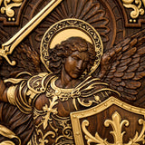 St. Michael Archangel Hand-Carved Wooden Wall Plaque – Sword & Shield of Divine Protection