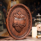 Sacred Family Three Sacred Hearts Wall Decoration Wood Sculpture - BGCOPPER