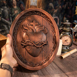 Sacred Family Three Sacred Hearts Wall Decoration Wood Sculpture - BGCOPPER
