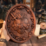 Sacred Family Three Sacred Hearts Wall Decoration Wood Sculpture - BGCOPPER