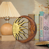 Hand-Carved Sun and Moon Wooden Wall Decor – Gold & Rustic Brown Celestial Wall Hanging