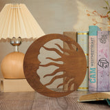 Hand-Carved Sun and Moon Wooden Wall Decor – Gold & Rustic Brown Celestial Wall Hanging