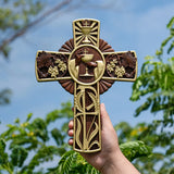 Holy Grail Wood Craving Cross-Handmade Religious Medal Gift - BGCOPPER