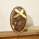 Jesus Crown of Thorns Jesus Inlaid Sacred Heart Crucifix Wooden Sculpture - BGCOPPER
