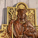 God Shepherd Religious Gift Wood Carving Cross Christian Wall Art - BGCOPPER