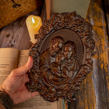 Bgcopper Holy family Nativity Wood Carving Gift Religious Family Wall Decor - BGCOPPER