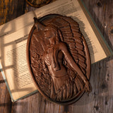 Native American Woman and Wolf Wood Carving Decor - Engraved on Natural Wood - BGCOPPER