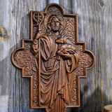 God Shepherd Religious Gift Wood Carving Cross Christian Wall Art - BGCOPPER