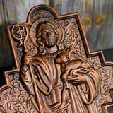 God Shepherd Religious Gift Wood Carving Cross Christian Wall Art - BGCOPPER