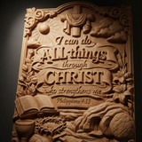 "I Can Do All Things" Wood Carving - Sacred Heart & Empty Tomb Scripture Decor - A Gift of Strength & Faith