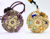 Natural Gemstone Charm Fashion Necklace Engrave Flower Of Life Multidimensional Metatron's Cube Pendant Reiki Heal Crystal Jewelry - BGCOPPER