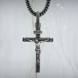 Jesus Crucifixion S925K Silver Crucifix Pendant- with 5mm Titanium Cuban Chain - BGCOPPER