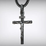 Jesus Crucifixion S925K Silver Crucifix Pendant- with 5mm Titanium Cuban Chain - BGCOPPER