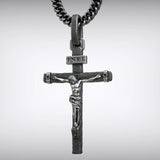 Jesus Crucifixion S925K Silver Crucifix Pendant- with 5mm Titanium Cuban Chain - BGCOPPER