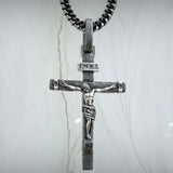 Jesus Crucifixion S925K Silver Crucifix Pendant- with 5mm Titanium Cuban Chain - BGCOPPER