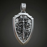 S925K Silver Necklace Sword and Shield Rose: Embedded Shield of Faith - BGCOPPER