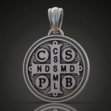 St. Benedict S925K Silver Double-Sided Engraved Amulet Pendant - BGCOPPER