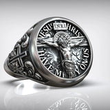 S925K Silver Jesus Crucifixion St. Benedict Medal Ring - BGCOPPER