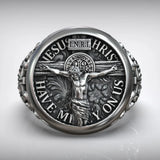 S925K Silver Jesus Crucifixion St. Benedict Medal Ring - BGCOPPER