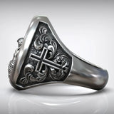 S925K Silver Jesus Crucifixion St. Benedict Medal Ring - BGCOPPER
