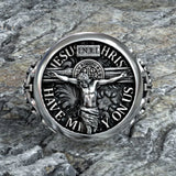 S925K Silver Jesus Crucifixion St. Benedict Medal Ring - BGCOPPER