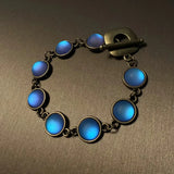 Misty Blue Glass Bracelet with Vintage Bronze Chain - BGCOPPER